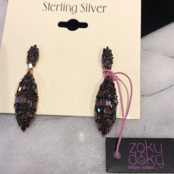 Smoky Topaz Cubic Zirconia Bagguette Marquise Drop Earring-Boutique - Picture 5 of 8